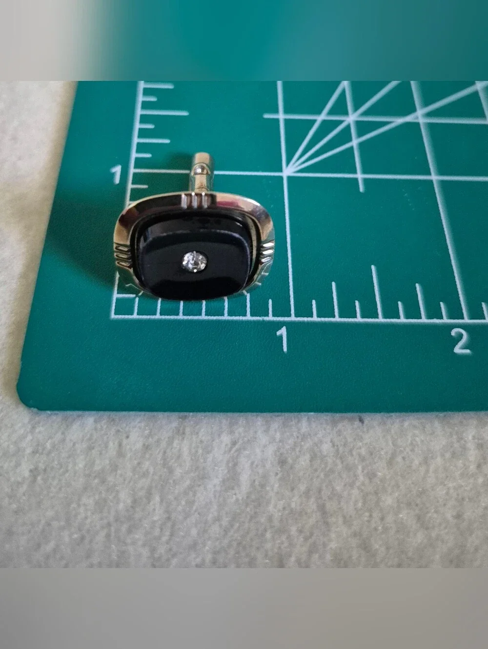 Vintage Cufflinks with Black Lucite and Rhinestone Silver Tone